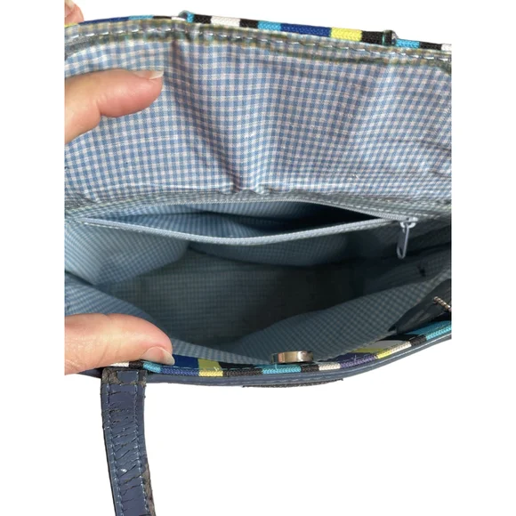 Women's Kate Spade Striped Canvas Tote Bag Blue/Yellow - Picture 3 of 4